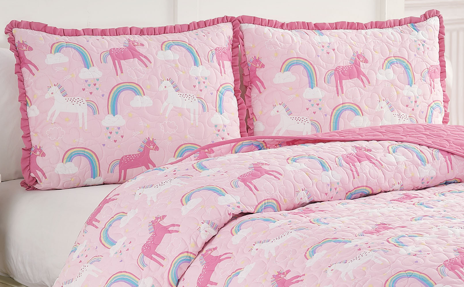 ALEX + BELLA Quilt Set Pink Unicorn Microfiber,Twin, 2 Piece