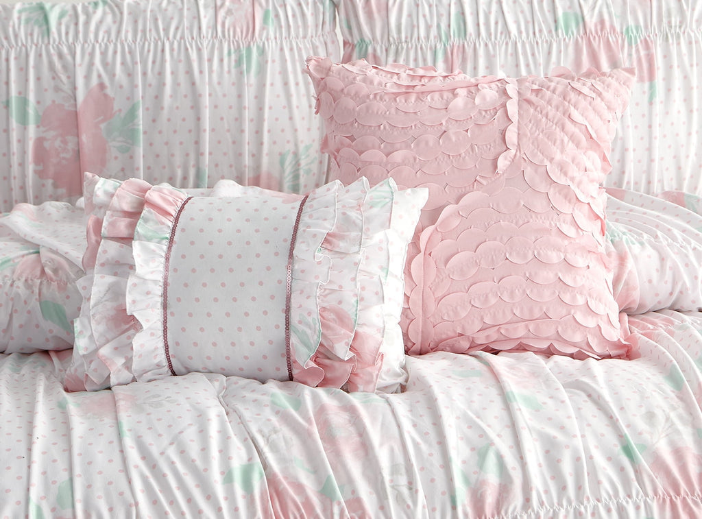 Tabitha Smocked Pink 5-Piece Microfiber Comforter Set - Full