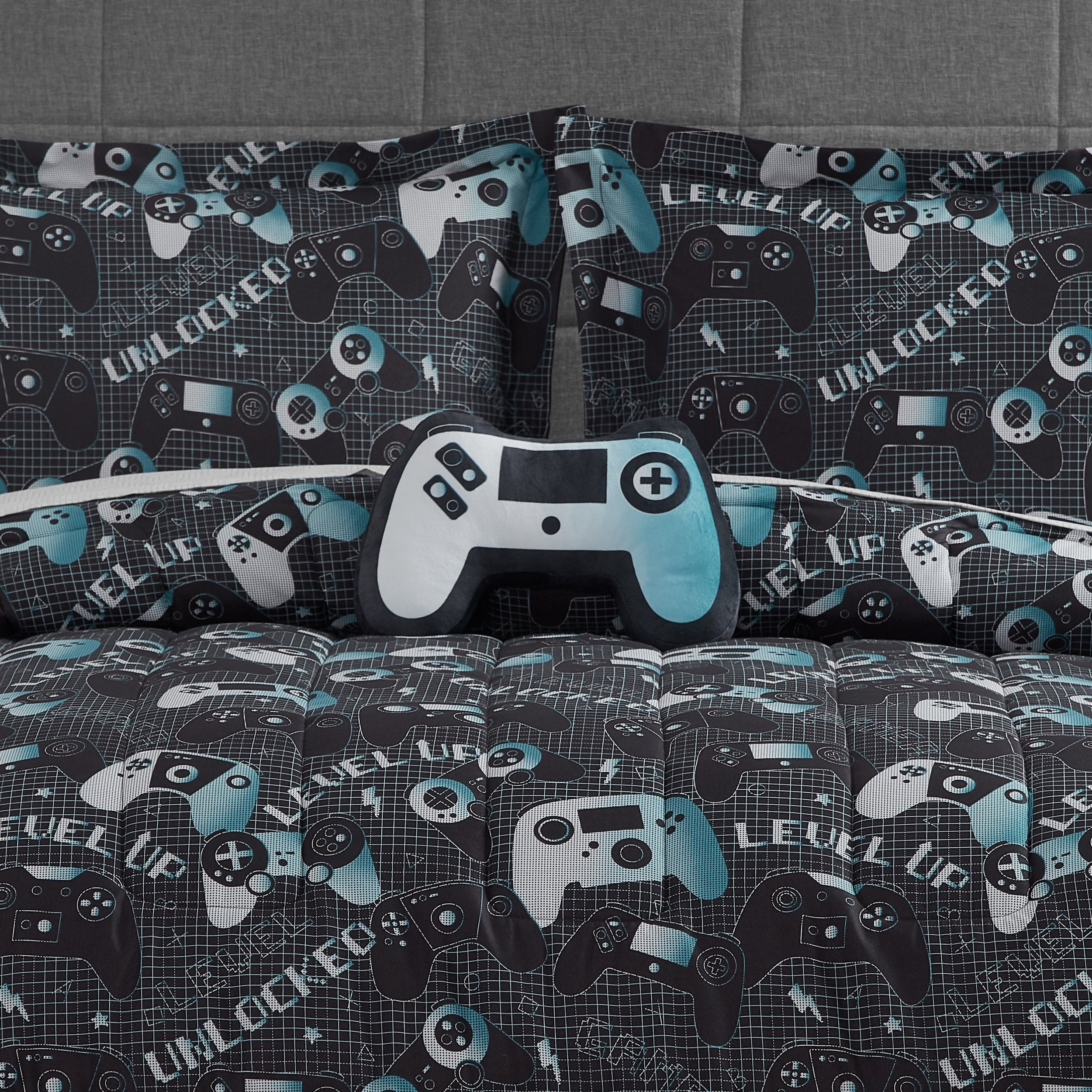 Next Level Dark Grey/Blue 4-Piece Microfiber Comforter Set - Full