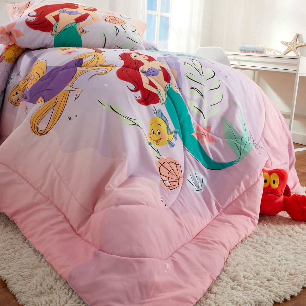 Disney Princess Kids 5 Piece Purple Reversible Comforter, Bed in a Bag, Full