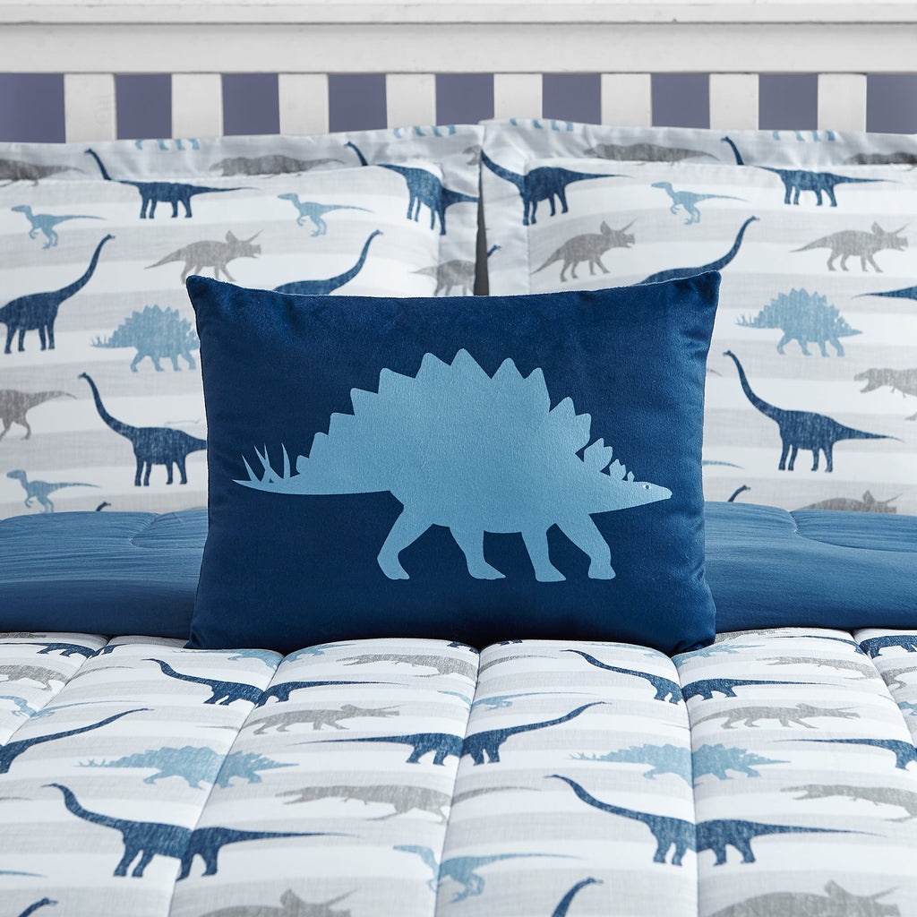 ALEX + BELLA Dino Chambray Microfiber/Polyester Bedding Set, Twin, Dark Blue, 3-Piece