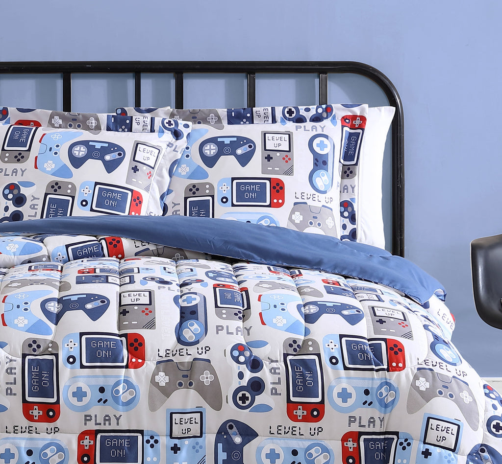 Gamer Blue Grey 2-Piece Ultra Soft Microfiber Comforter Set - Twin