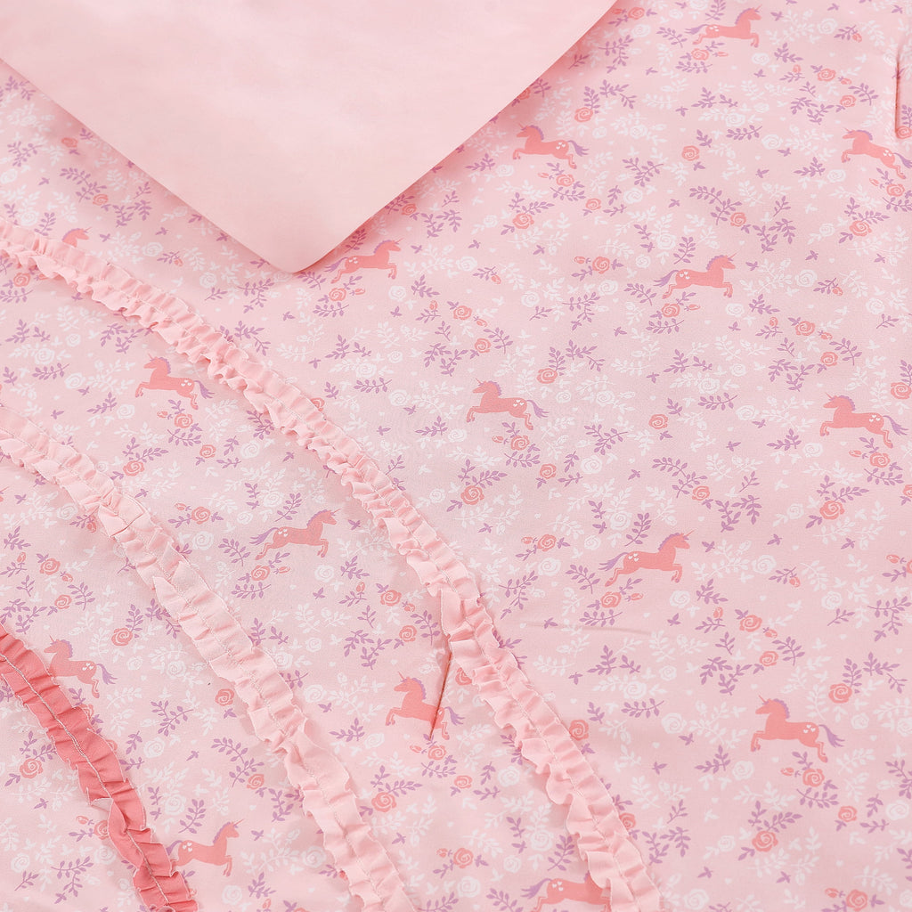 ALEX + BELLA Comforter Set PinkRainbow Ruffle Microfiber,Twin, 4 Piece