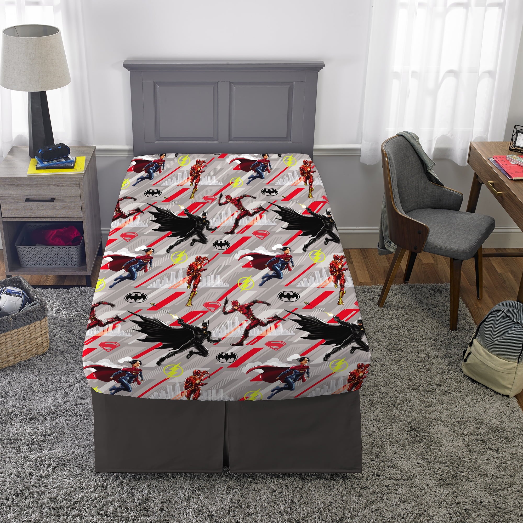 The Flash Kids 4 Piece Red Gray Reversible Comforter, Bed in a Bag, Twin