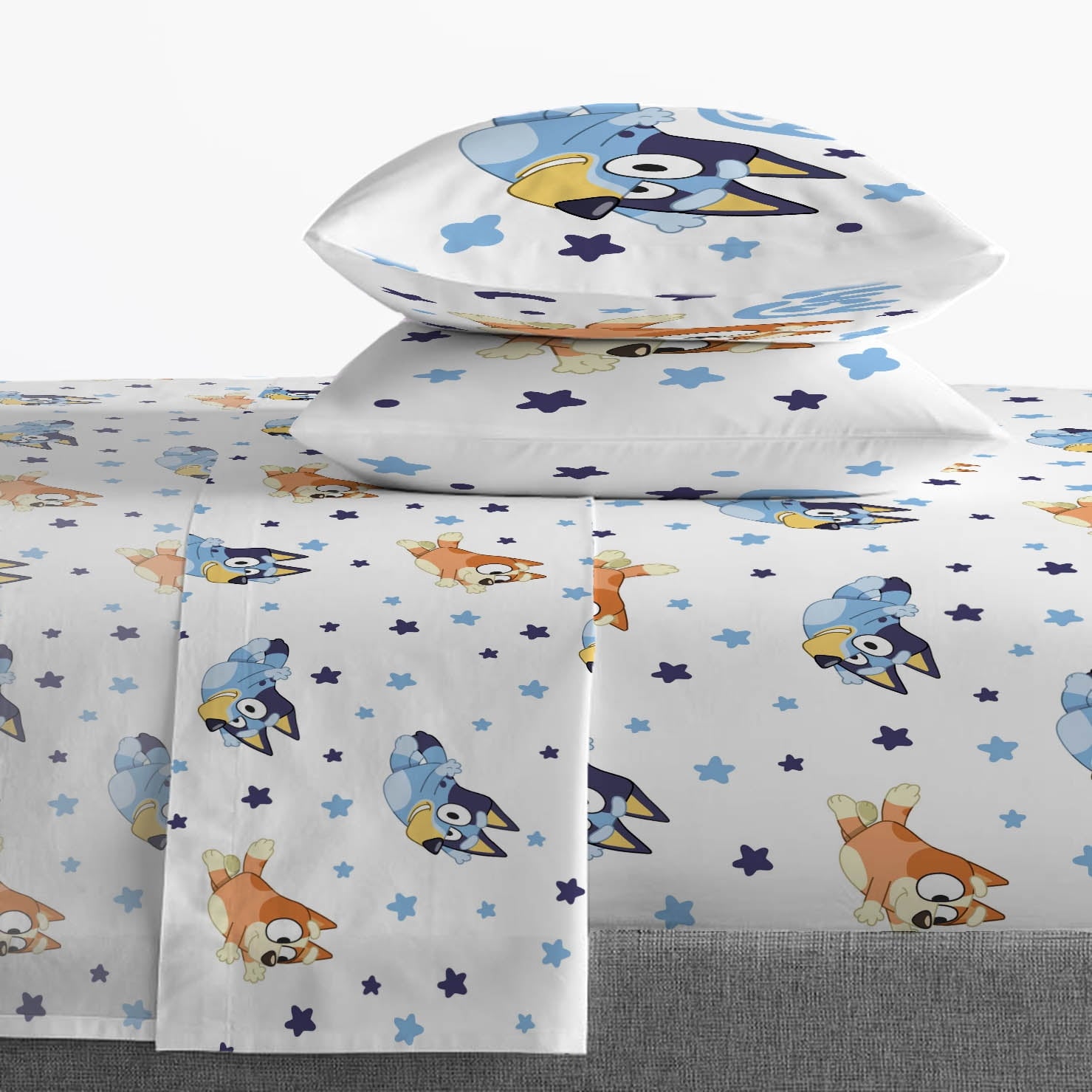 BBC Bluey Sisters Sleepy Time 7 Piece Full Size Kids Bed Set with Shams