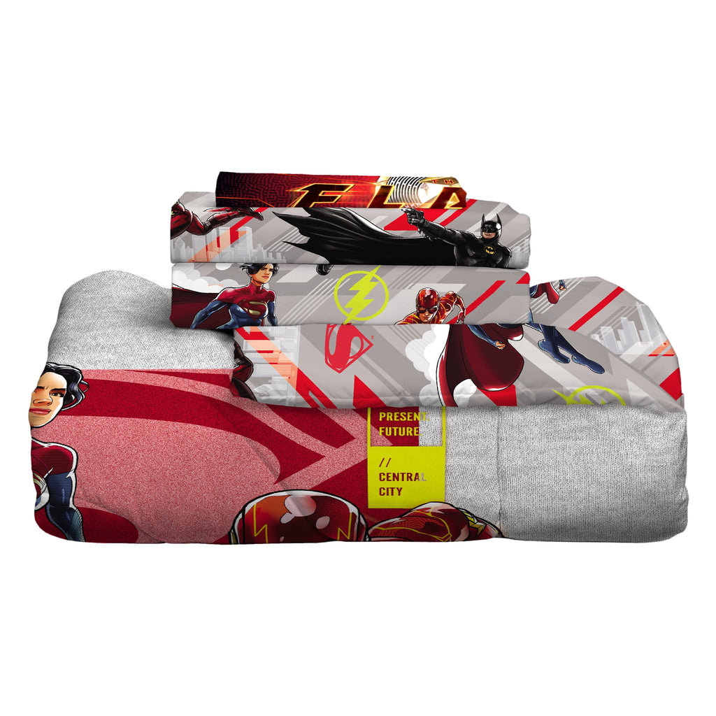 The Flash Kids 4 Piece Red Gray Reversible Comforter, Bed in a Bag, Twin