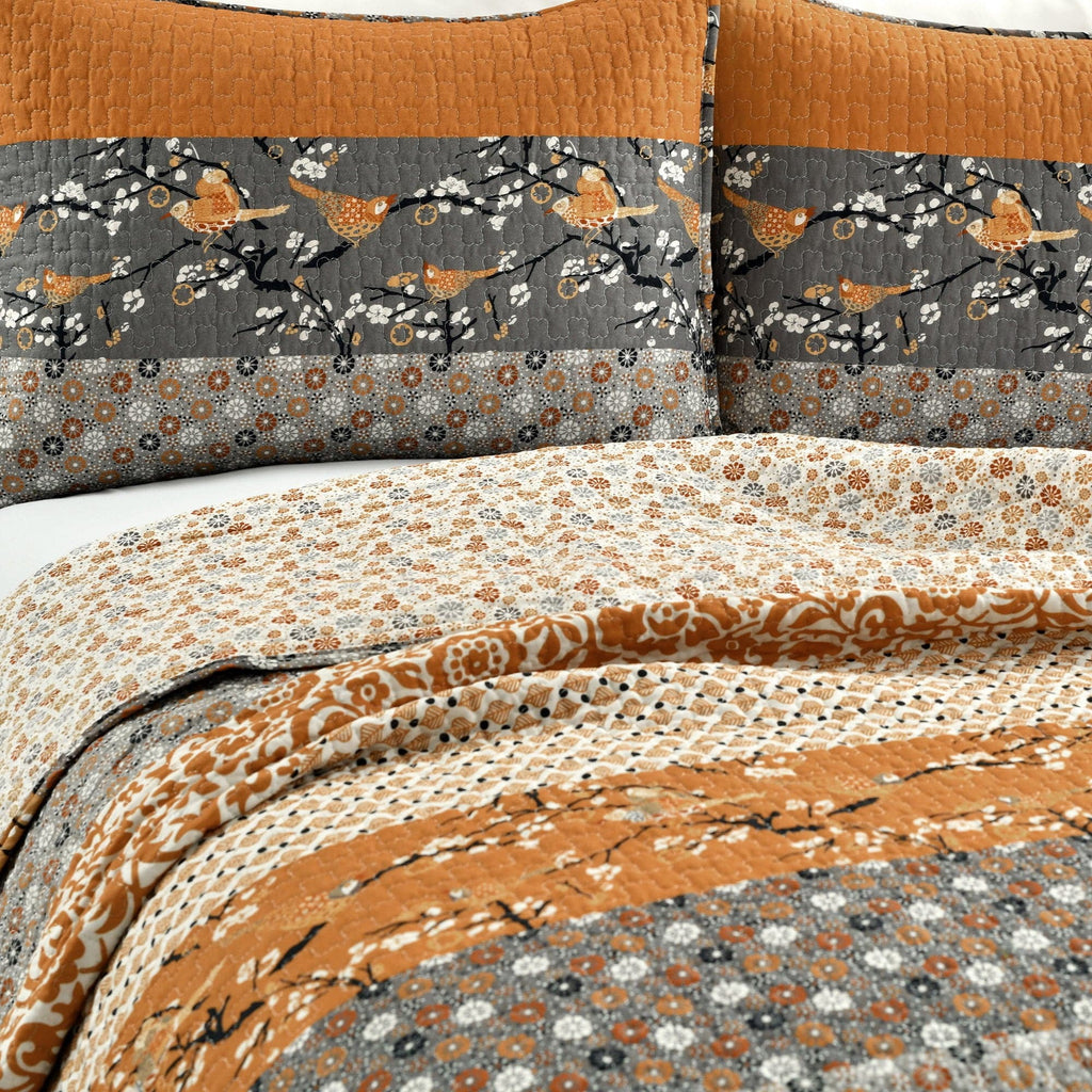 Lush Decor Royal Empire Stripe Cotton Reversible Quilt, Full/Queen, Tangerine, 3-Pc Set