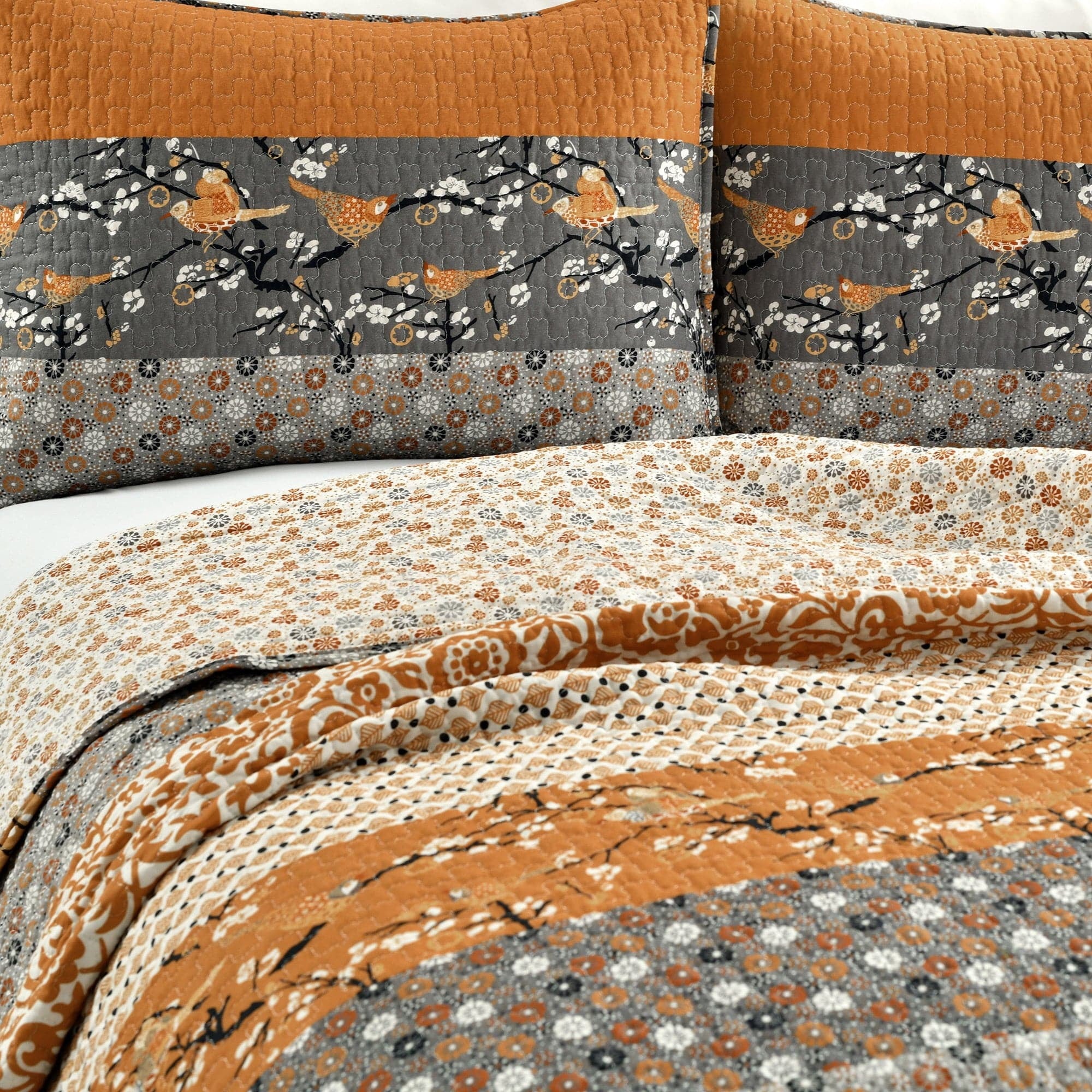 Lush Decor Royal Empire Stripe Cotton Reversible Quilt, Full/Queen, Tangerine, 3-Pc Set