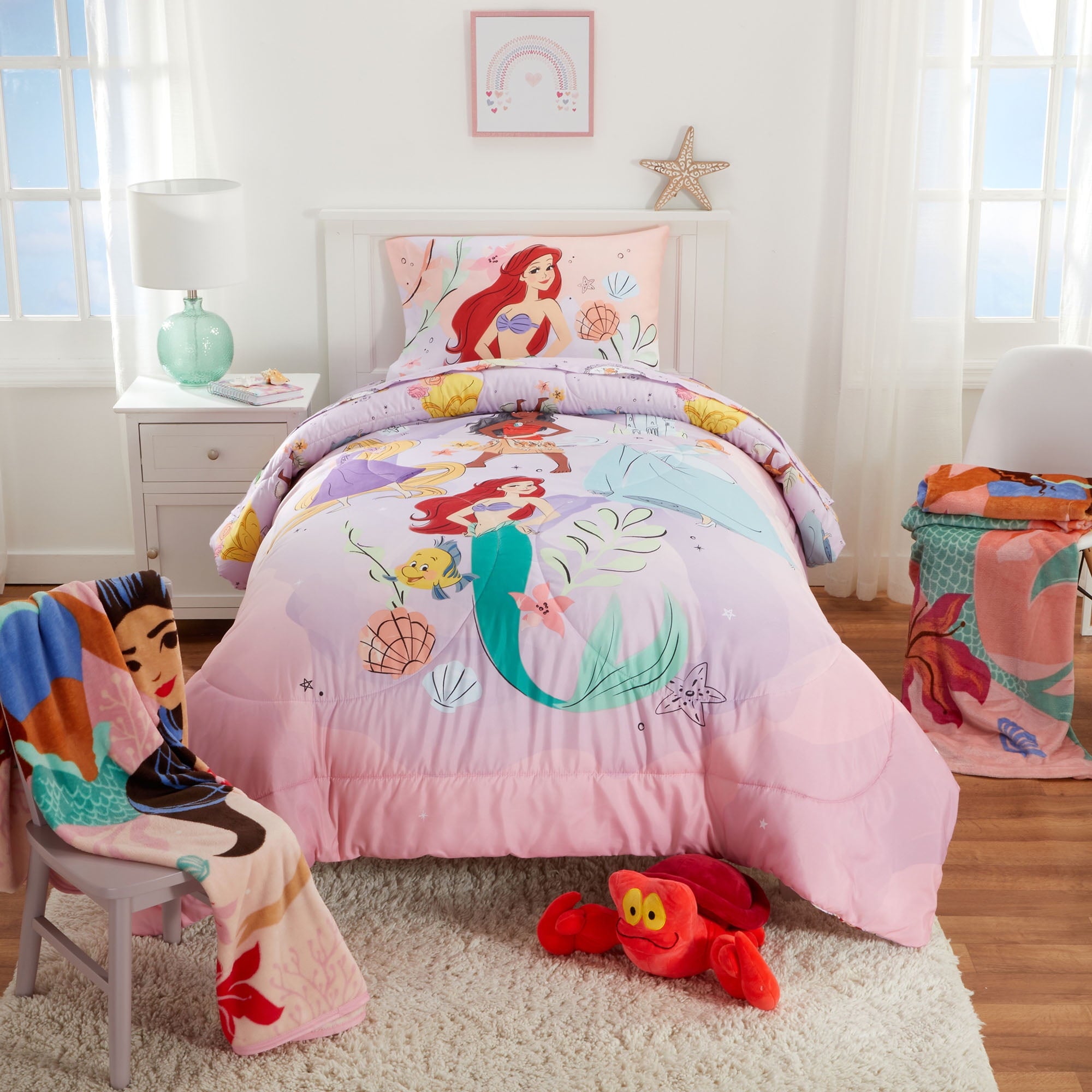 Disney Princess Kids 5 Piece Purple Reversible Comforter, Bed in a Bag, Full