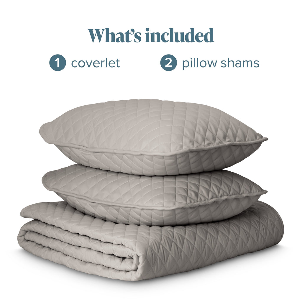 Bare Home Quilt Set - 3 Piece - Diamond Stitched Bedspread Coverlet - Full/Queen, Light Gray
