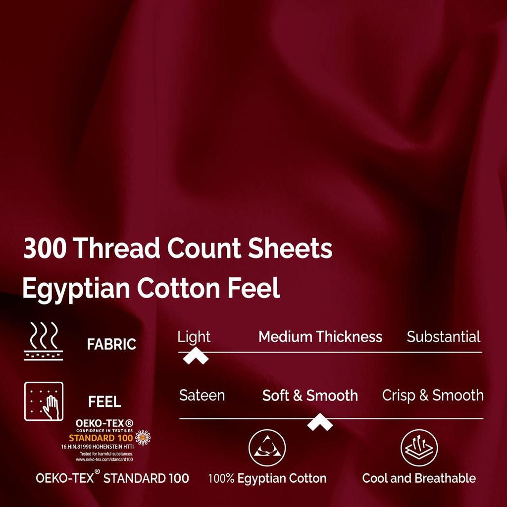Superior 4-Piece 300 Thread Count Burgundy Egyptian Cotton Sheet Set, California King