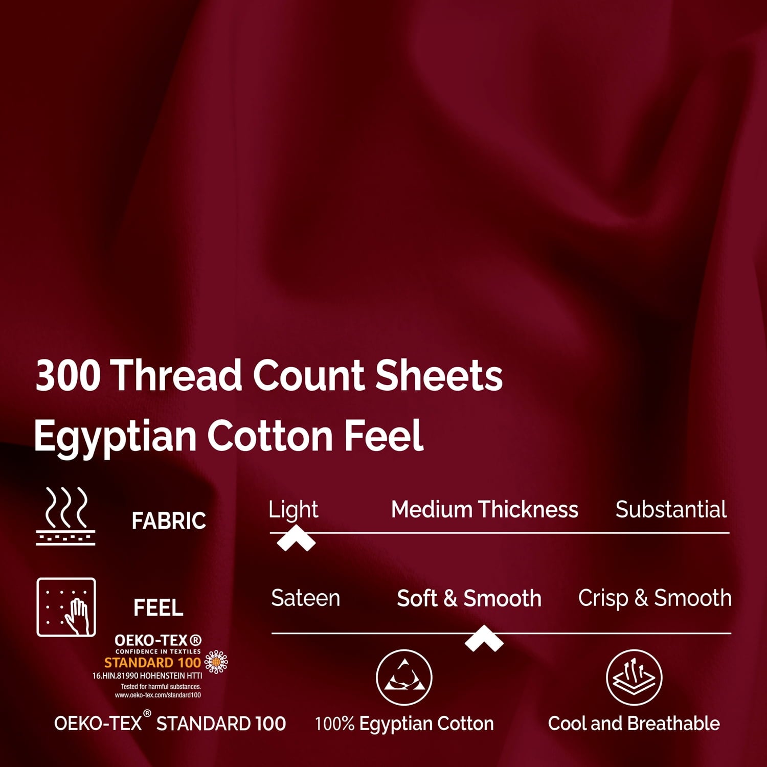 Superior 4-Piece 300 Thread Count Burgundy Egyptian Cotton Sheet Set, California King