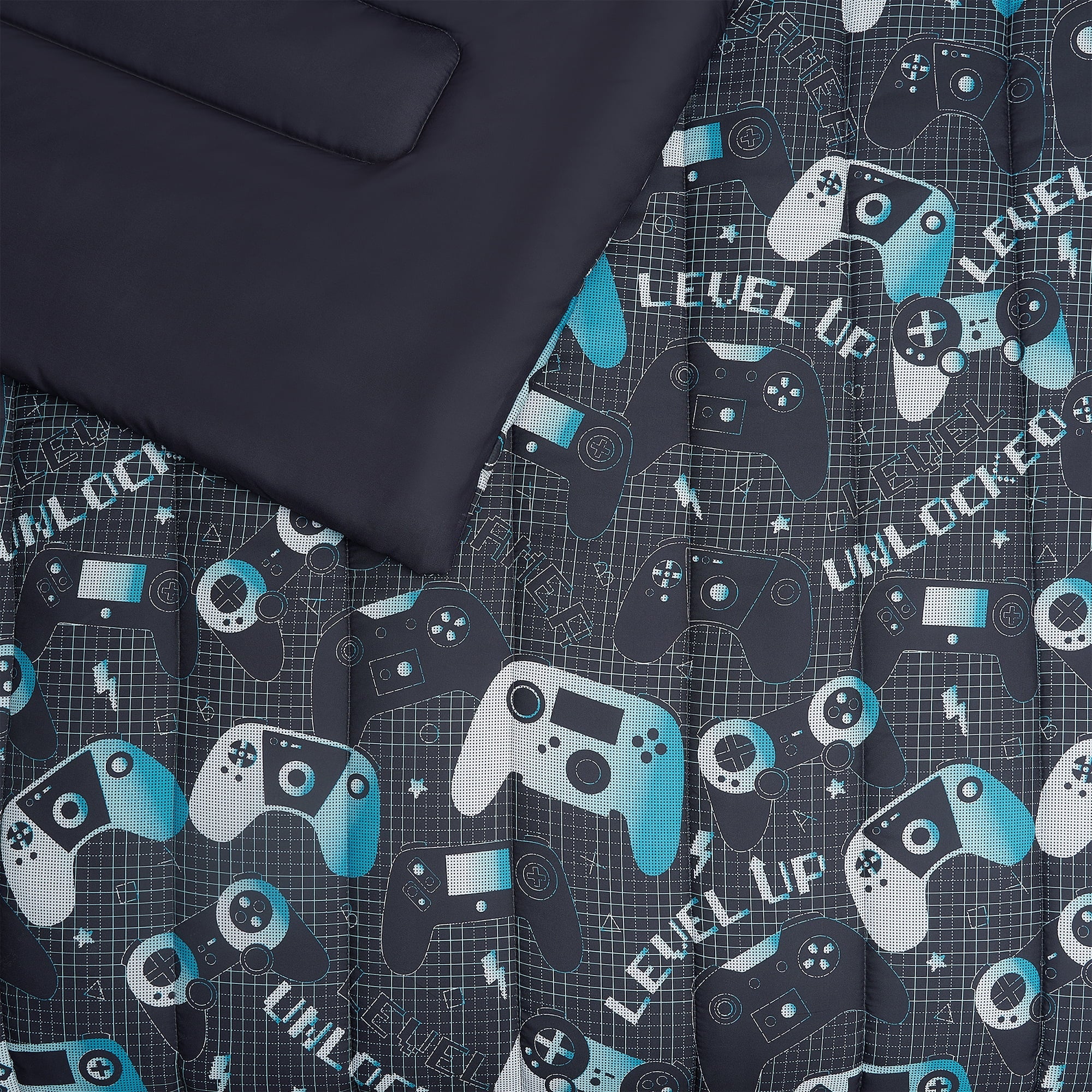 Next Level Dark Grey/Blue 4-Piece Microfiber Comforter Set - Full