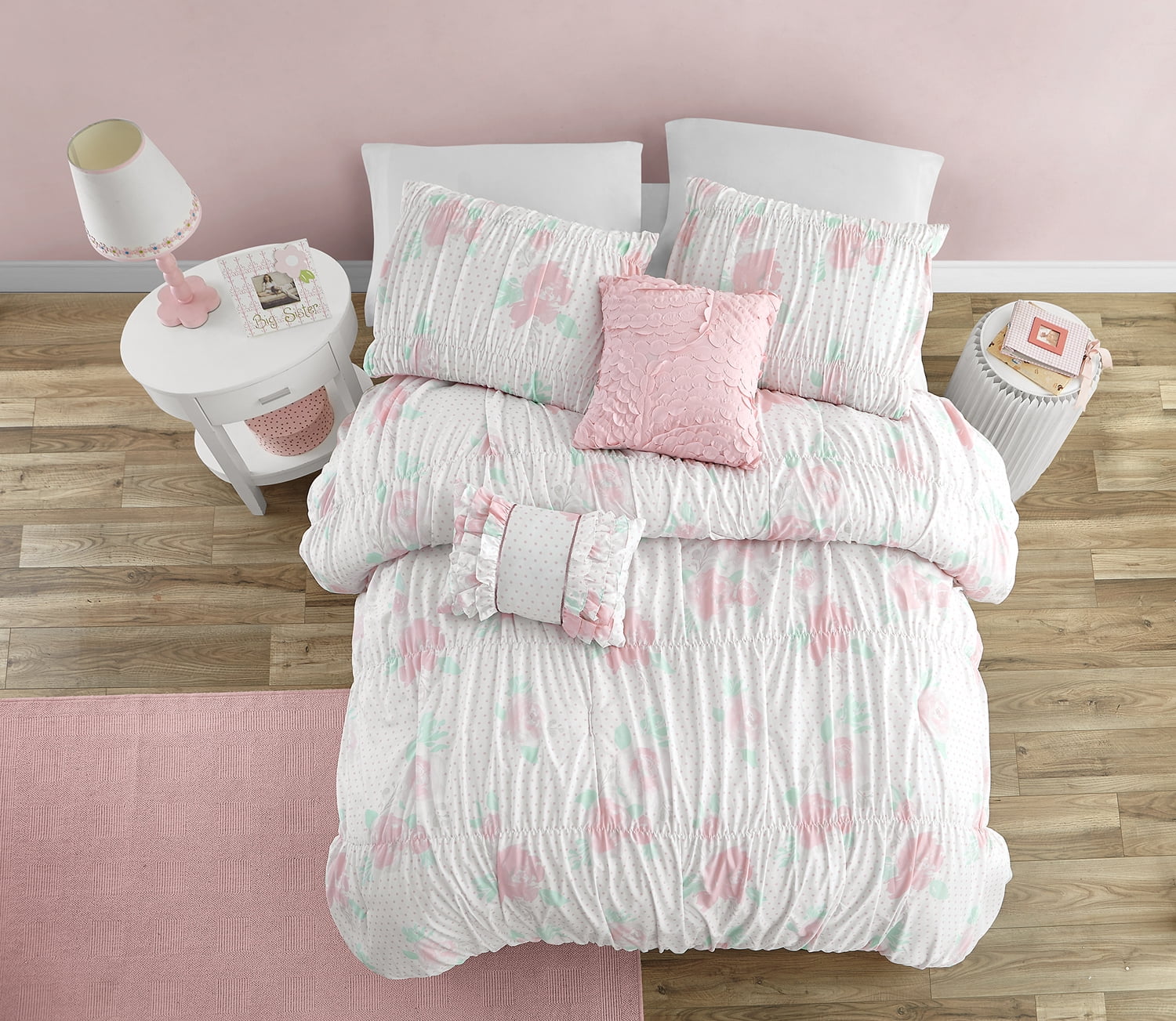 Tabitha Smocked Pink 5-Piece Microfiber Comforter Set - Full