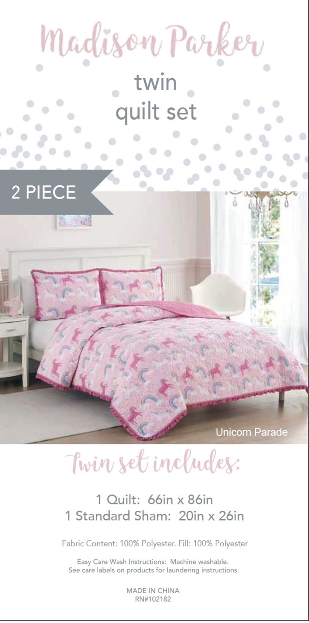 ALEX + BELLA Quilt Set Pink Unicorn Microfiber,Twin, 2 Piece