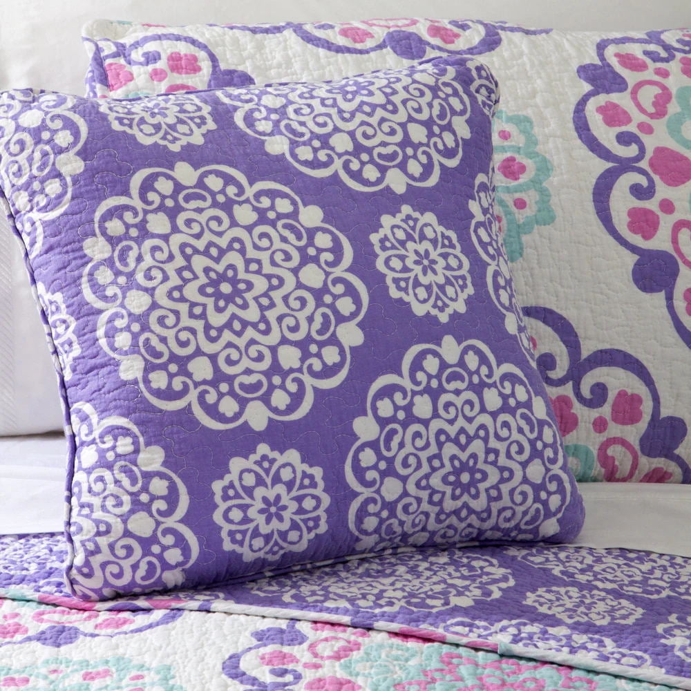 ALEX + BELLA Quilt Set, Vivian, Purple, Reversible, 100% Cotton, Cotton/Polyester Fill Material, Prewashed, Twin, 3 Piece