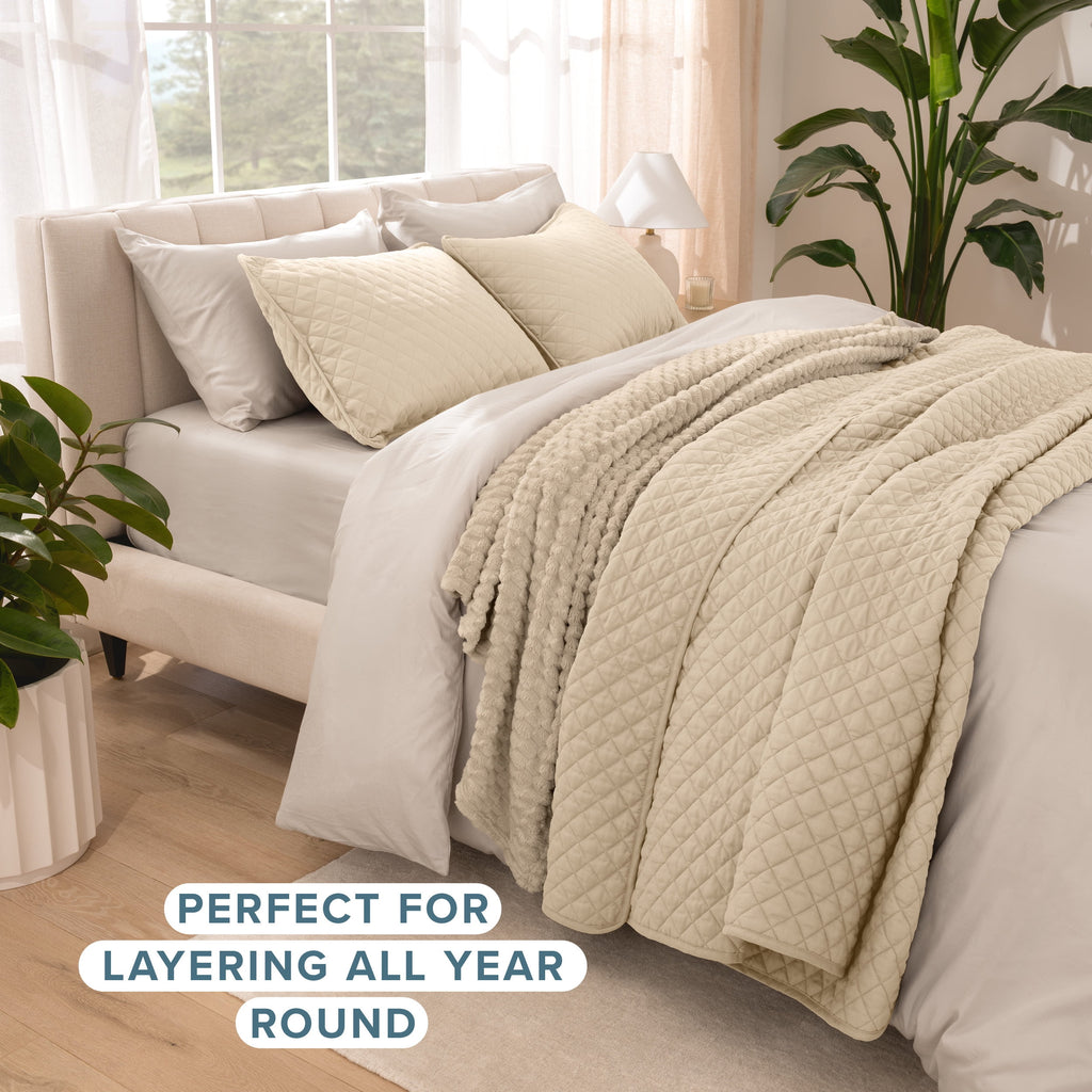Bare Home Sand Diamond Stitched Quilt, Full/Queen - Hypoallergenic