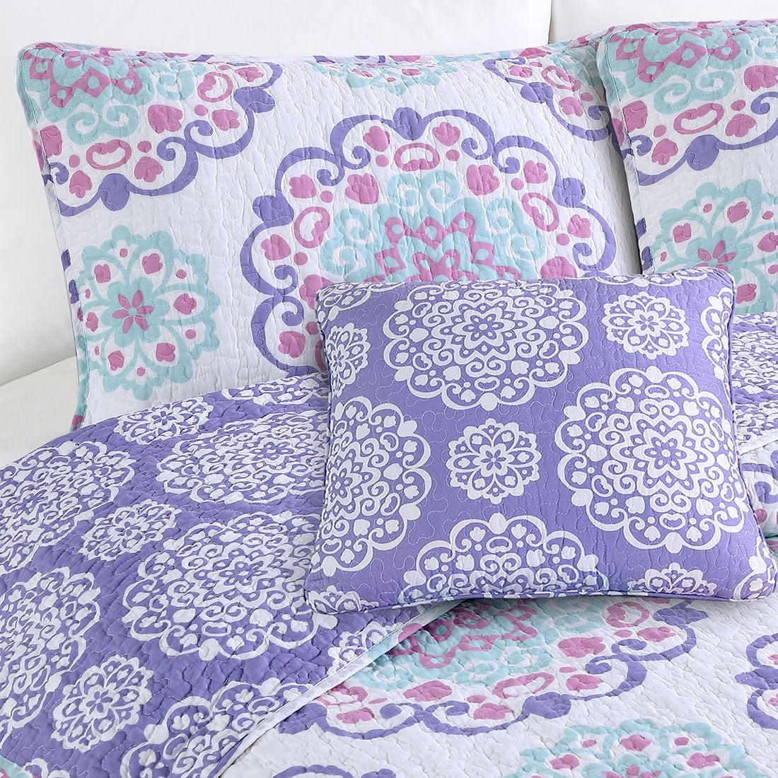 ALEX + BELLA Quilt Set, Vivian, Purple, Reversible, 100% Cotton, Cotton/Polyester Fill Material, Prewashed, Twin, 3 Piece