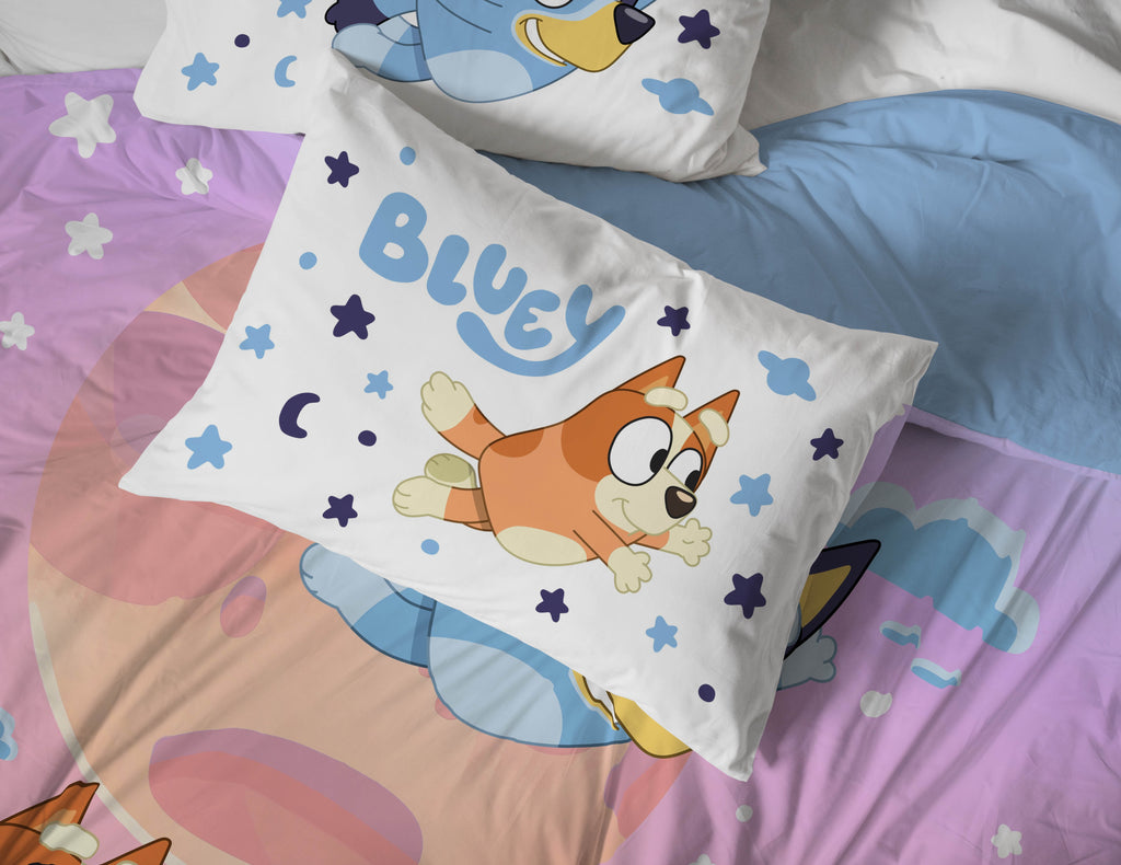BBC Bluey Sisters Sleepy Time 7 Piece Full Size Kids Bed Set with Shams