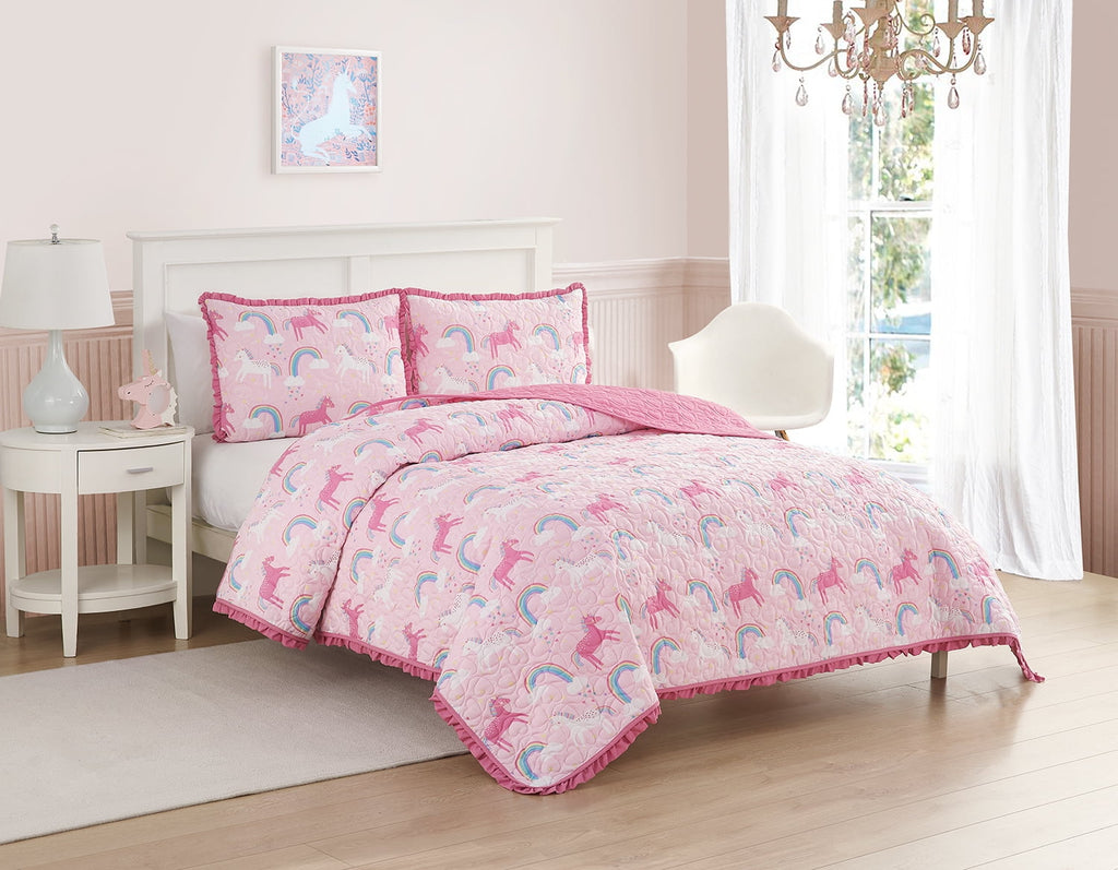 ALEX + BELLA Quilt Set Pink Unicorn Microfiber,Twin, 2 Piece