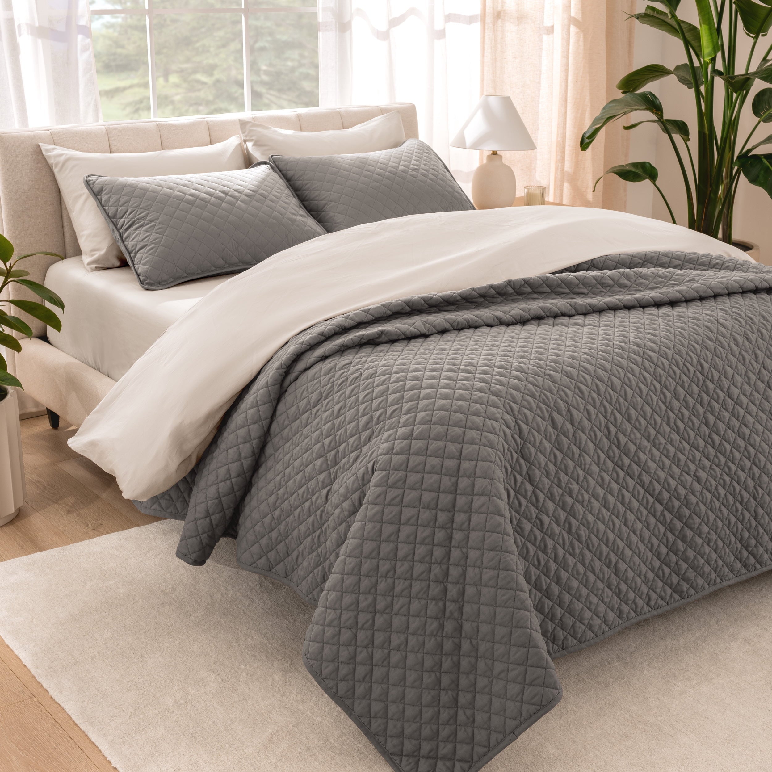 Bare Home Sand Diamond Stitched Quilt, Full/Queen - Hypoallergenic