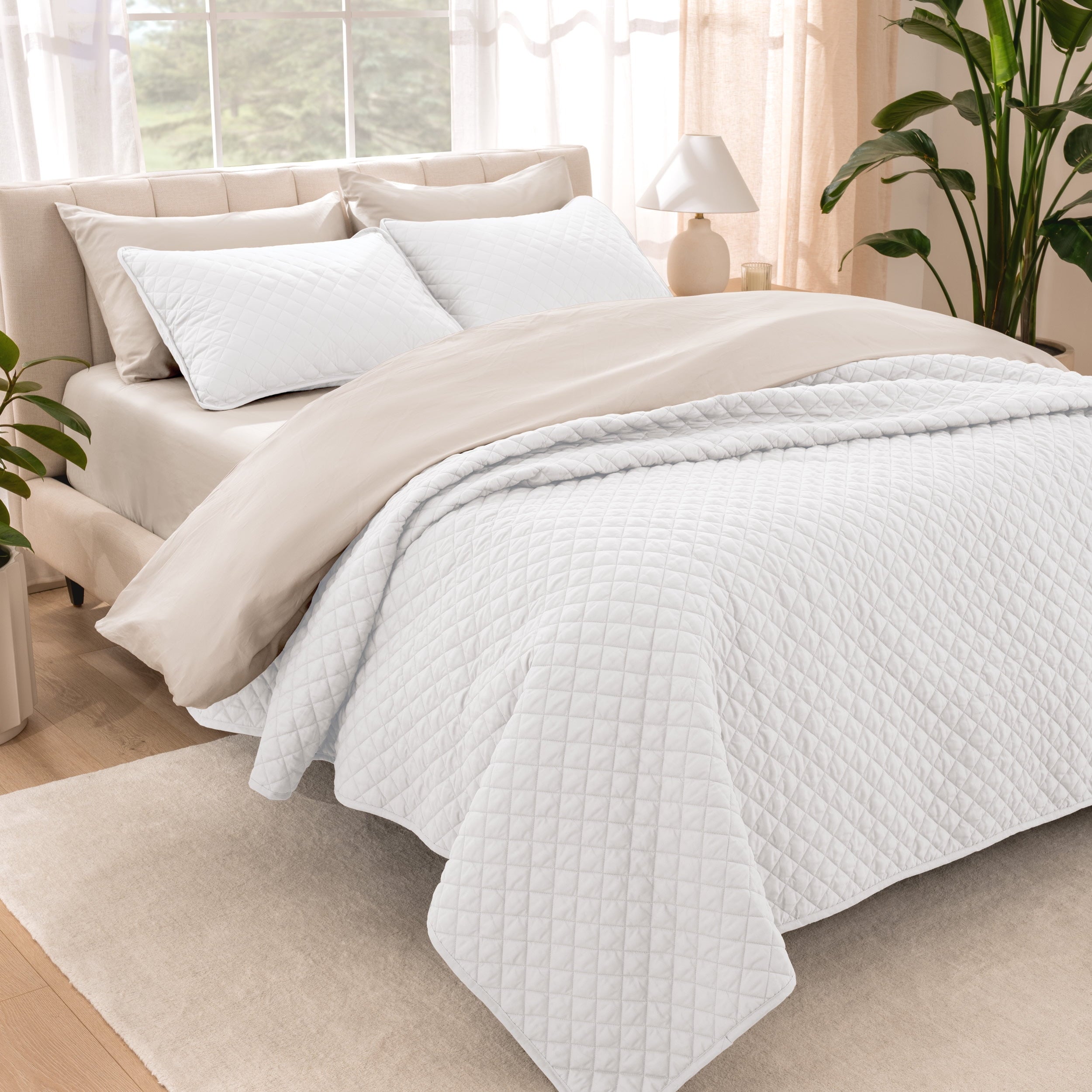 Bare Home Sand Diamond Stitched Quilt, Full/Queen - Hypoallergenic