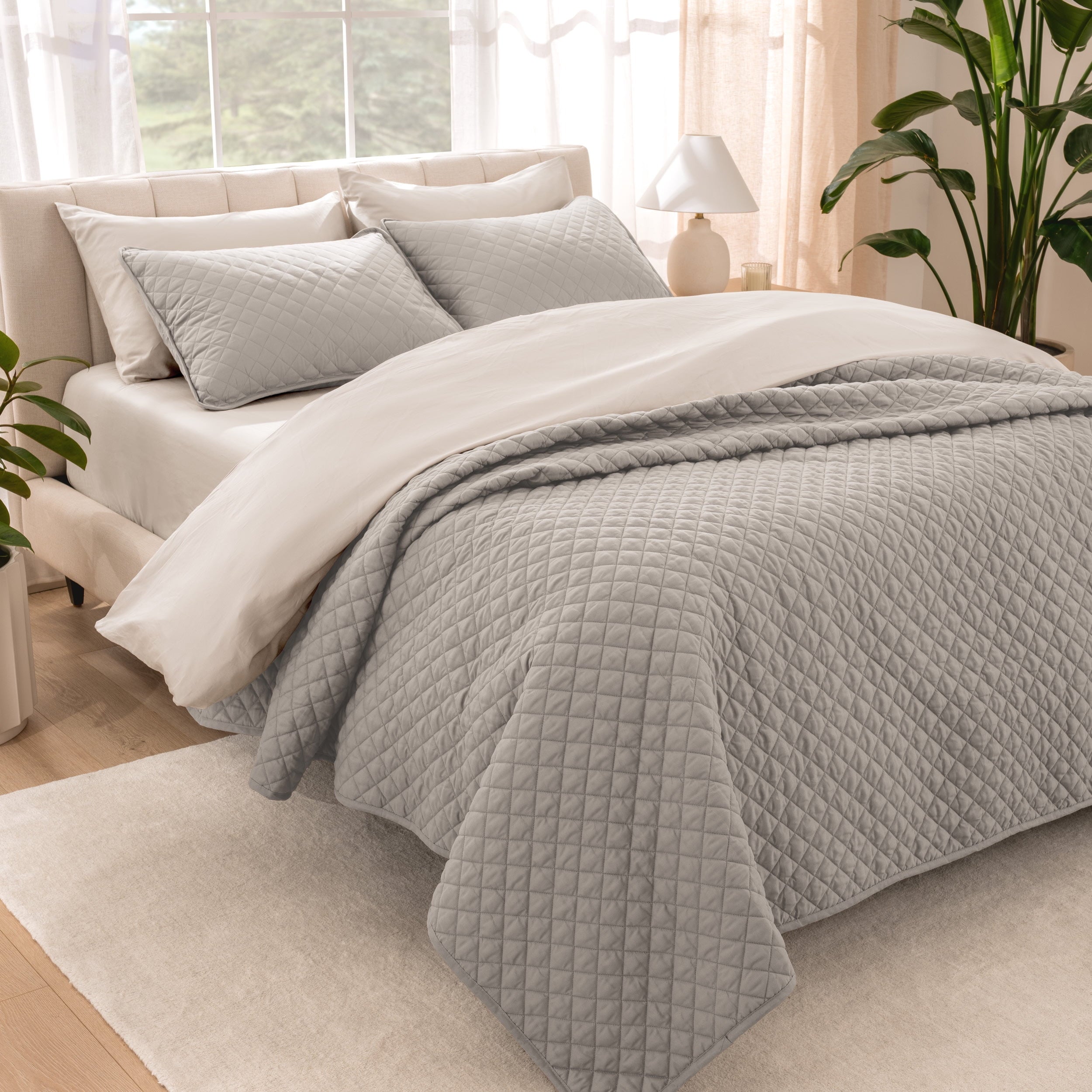 Bare Home Sand Diamond Stitched Quilt, Full/Queen - Hypoallergenic