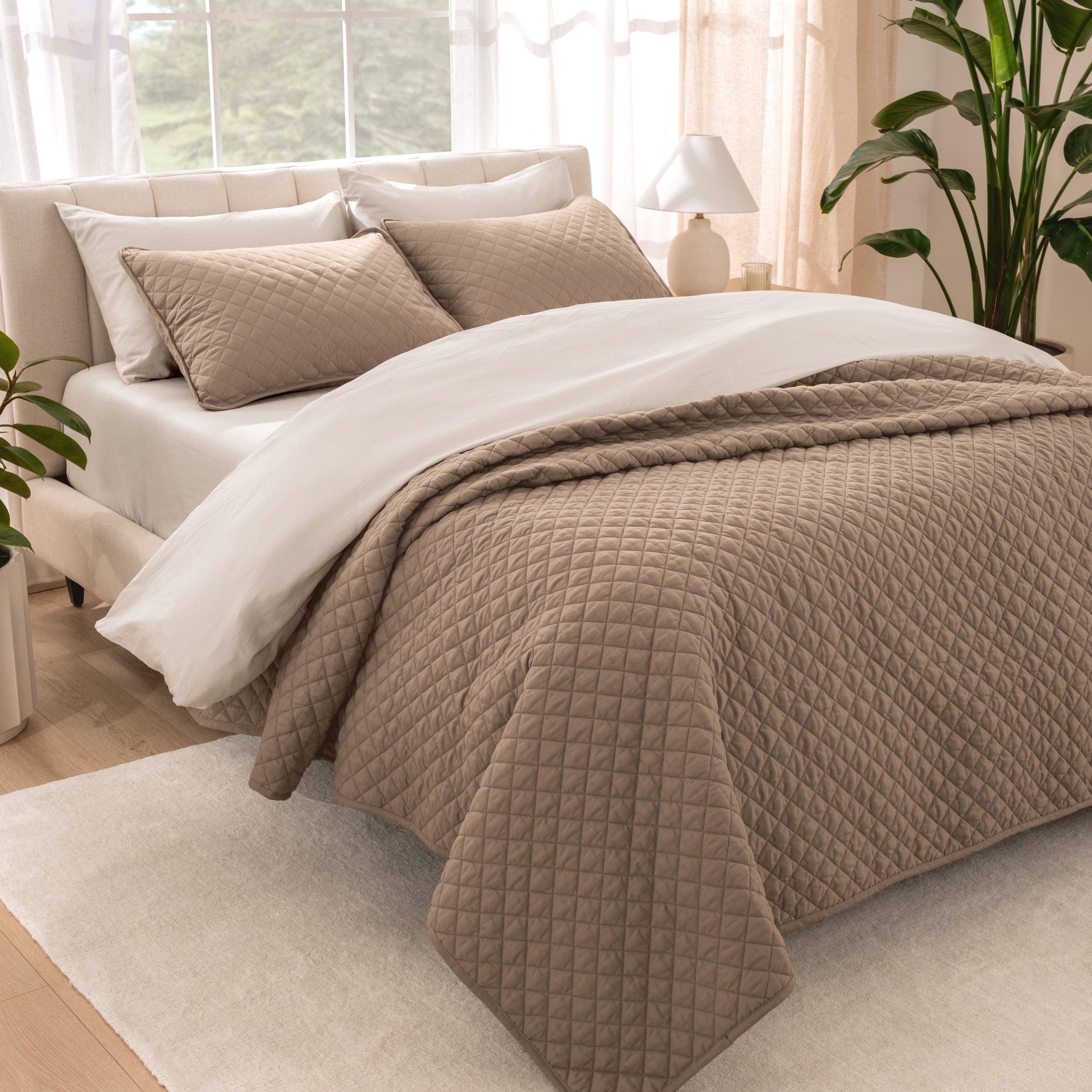 Bare Home Sand Diamond Stitched Quilt, Full/Queen - Hypoallergenic
