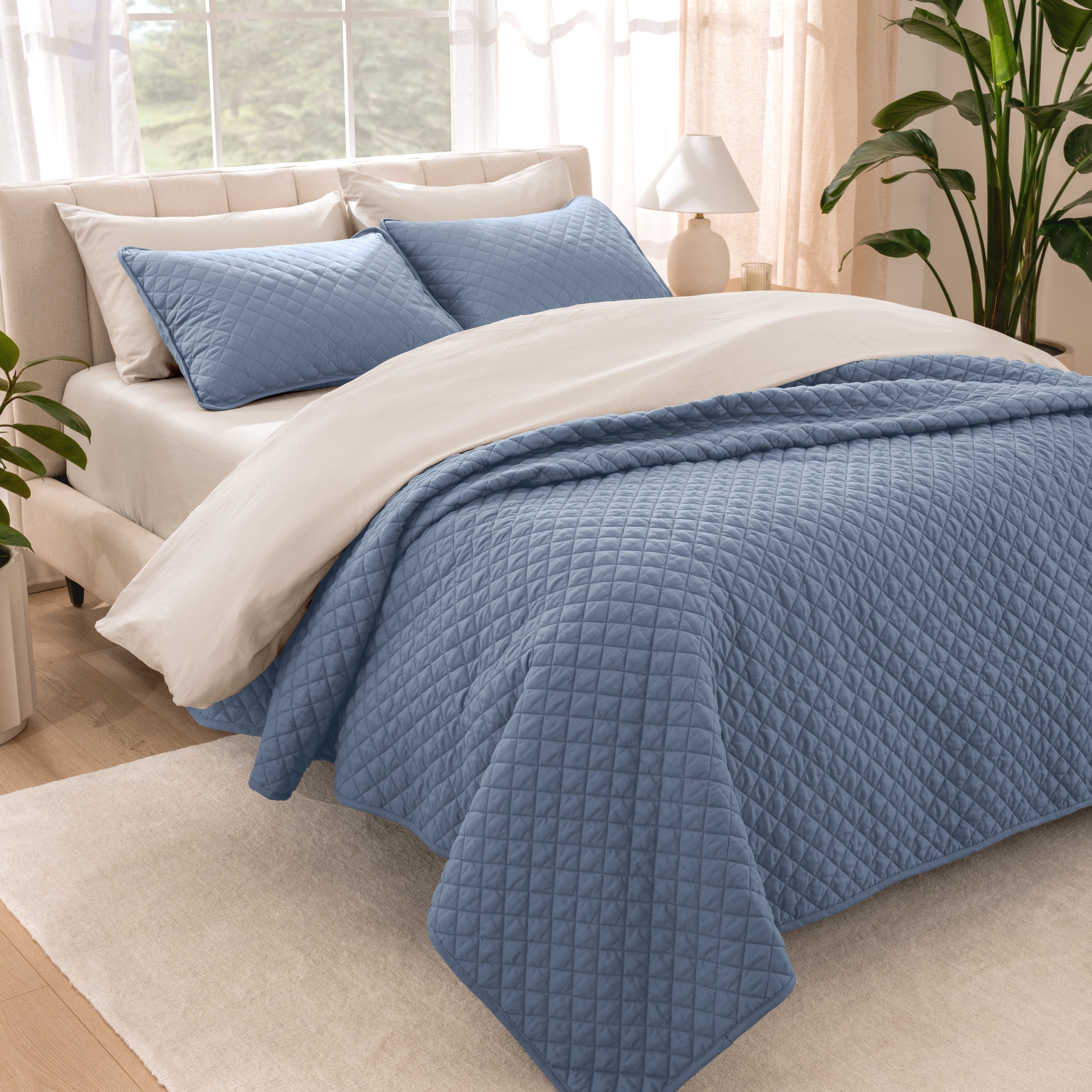 Bare Home Sand Diamond Stitched Quilt, Full/Queen - Hypoallergenic