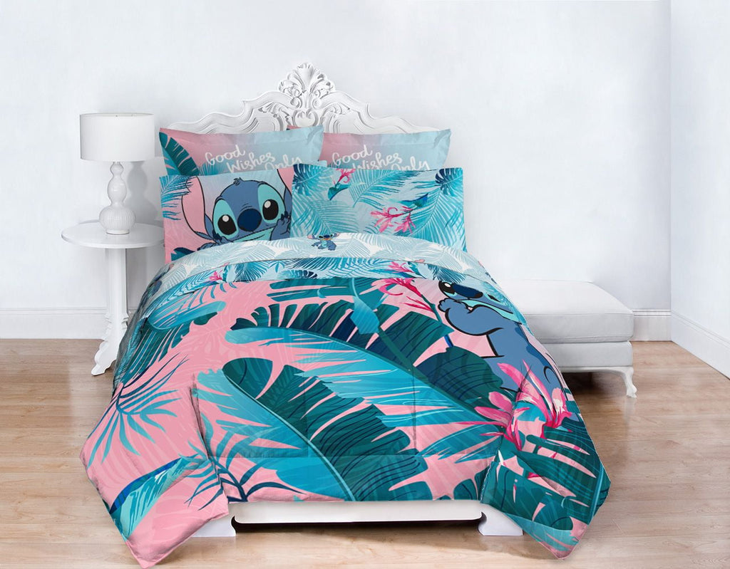 Lilo & Stitch Tropical Flowers Kids Queen Bed in a Bag Bedding Set w/ Reversible Comforter
