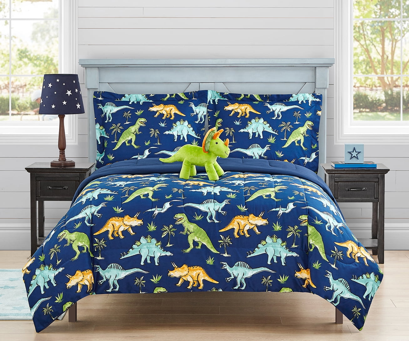 Watercolor Dinosaur Navy 3-Piece Microfiber Comforter Set - Twin