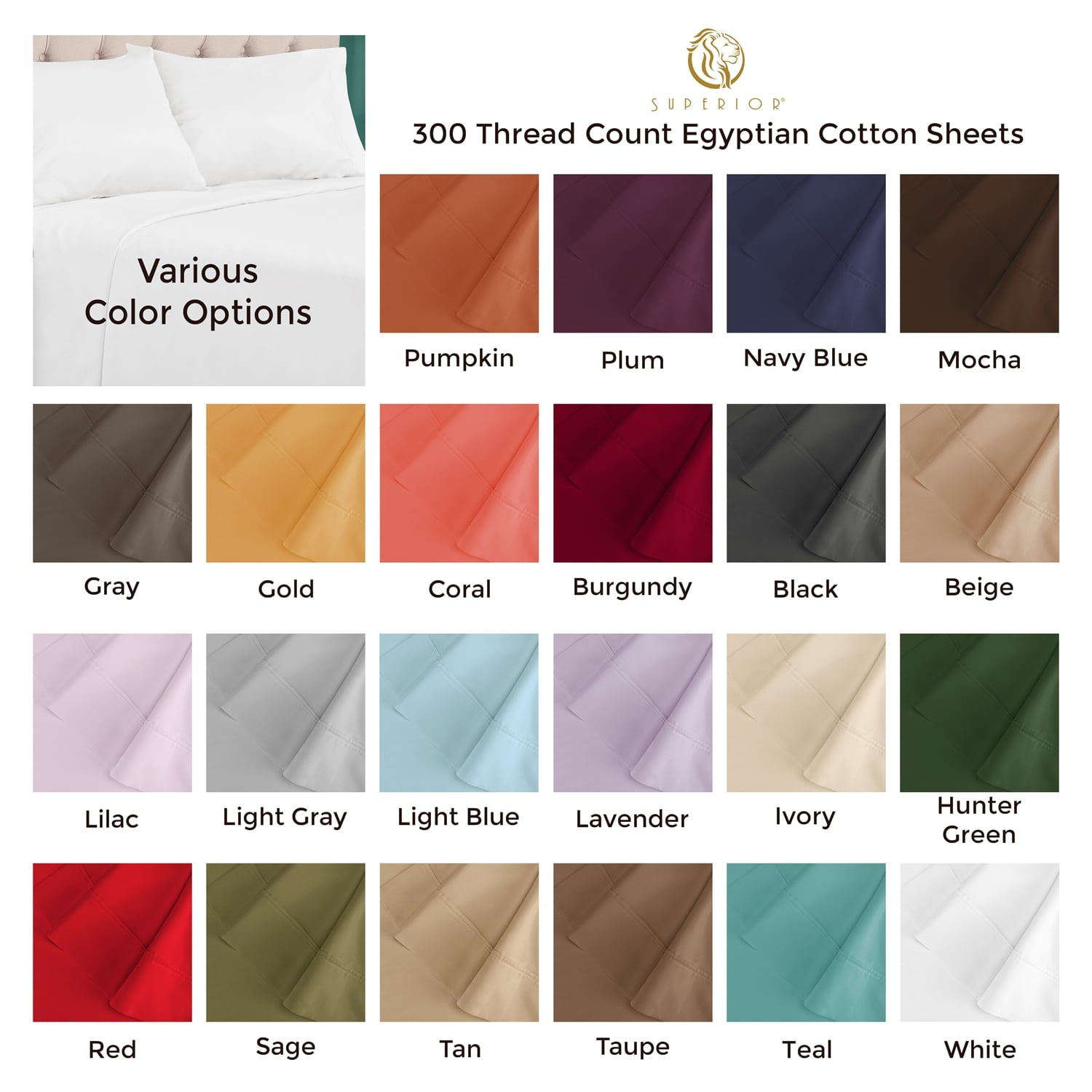 Superior 4-Piece 300 Thread Count Burgundy Egyptian Cotton Sheet Set, California King