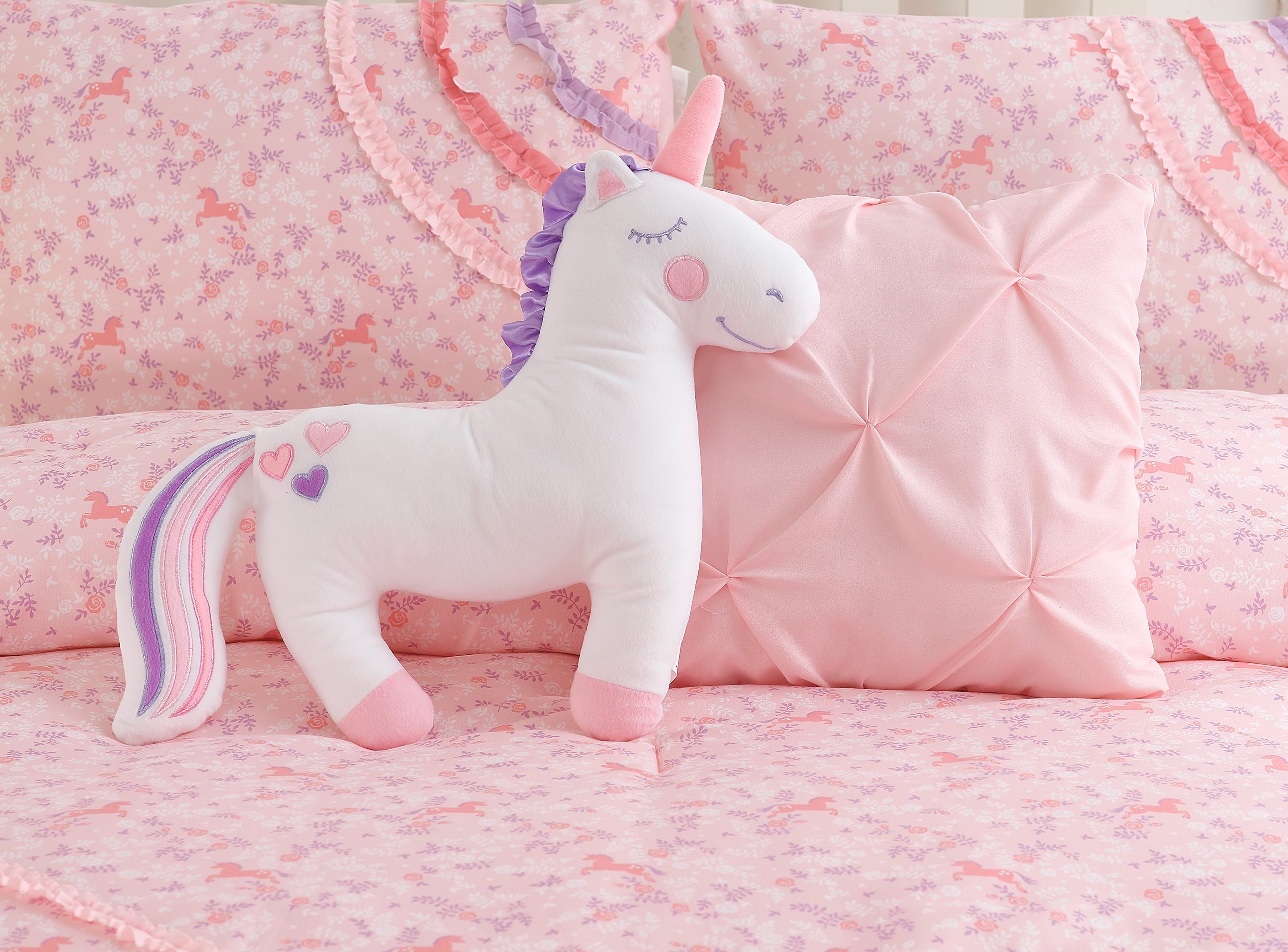 ALEX + BELLA Comforter Set PinkRainbow Ruffle Microfiber,Twin, 4 Piece