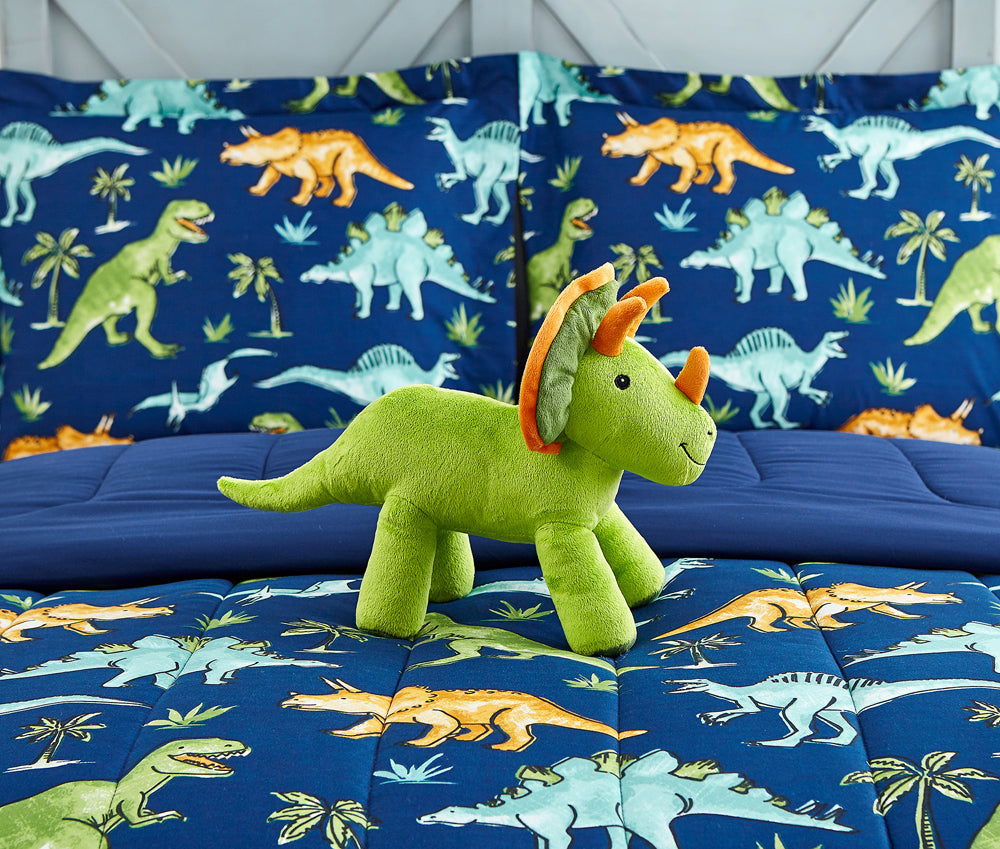 Watercolor Dinosaur Navy 3-Piece Microfiber Comforter Set - Twin