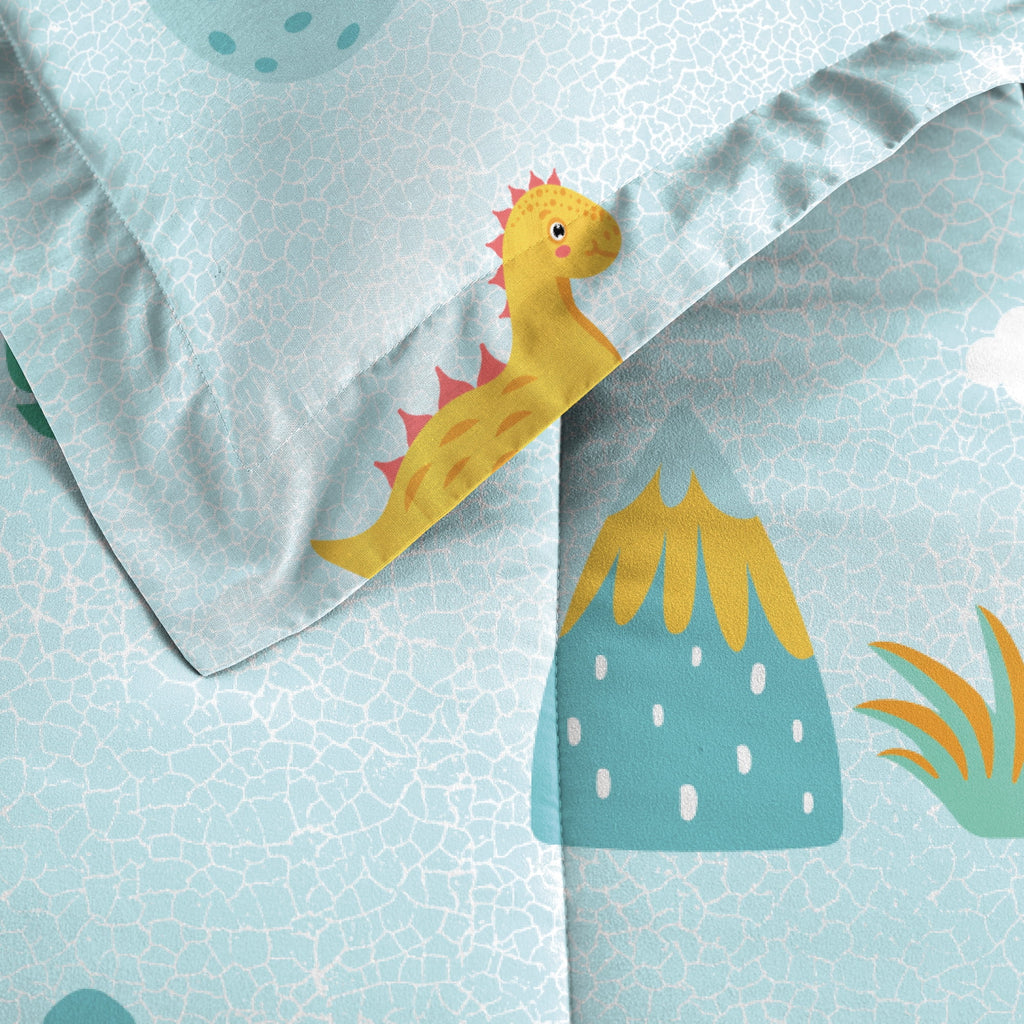 Dream Factory Sweet Dino Full Bed in a Bag Blue, Microfiber, 100% Polyester Fill, Male, Child