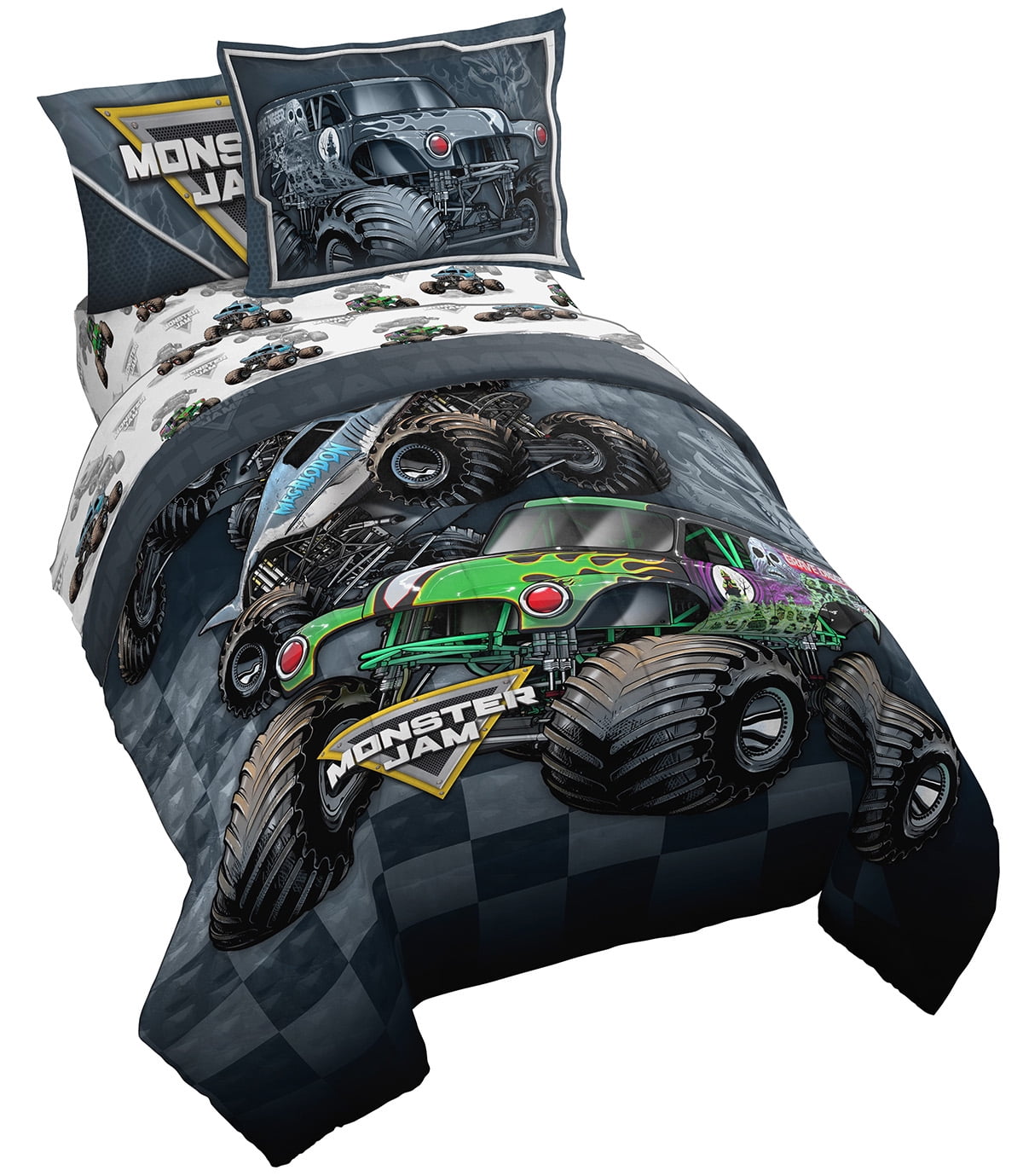 Monster Jam Slash Twin Kids 5 Piece Bedding Set w/ Reversible Comforter, 100% Microfiber