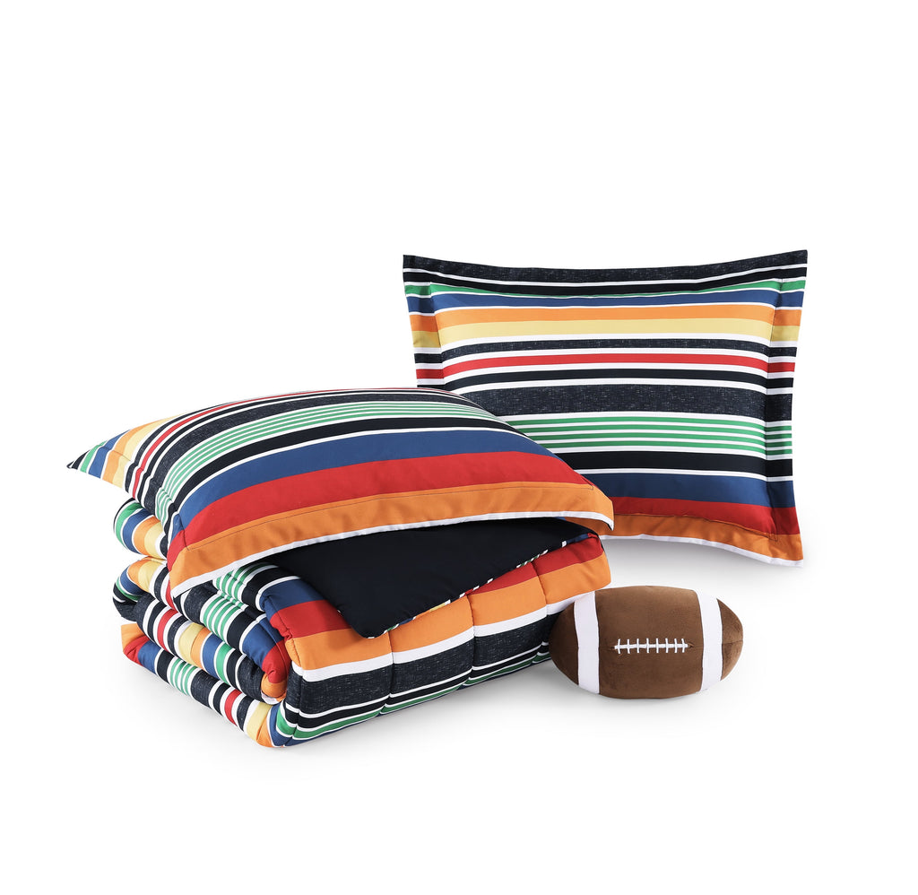 Sportset Stripe Black Multi 3-Piece Soft Microfiber Comforter Set - Twin