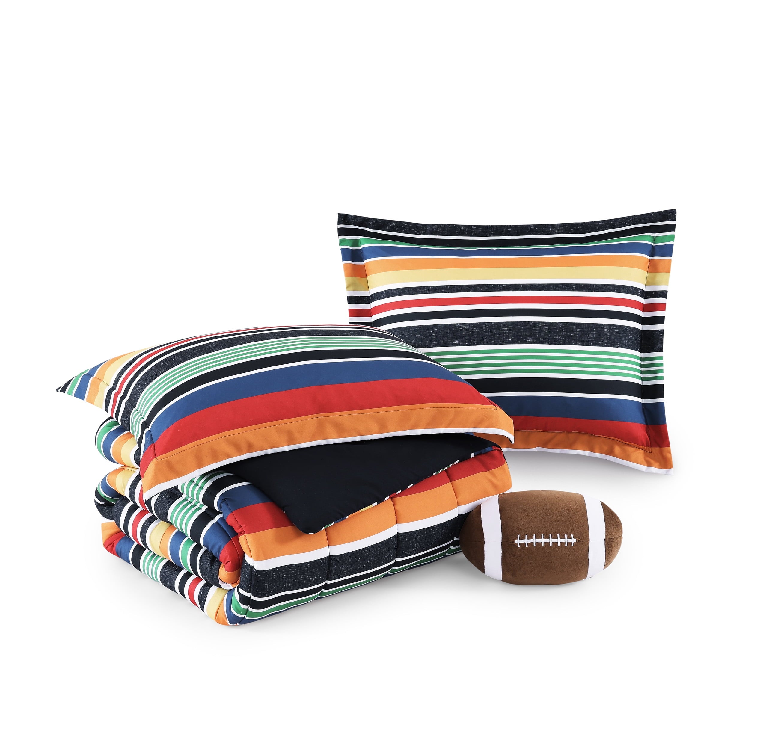 Sportset Stripe Black Multi 3-Piece Soft Microfiber Comforter Set - Twin