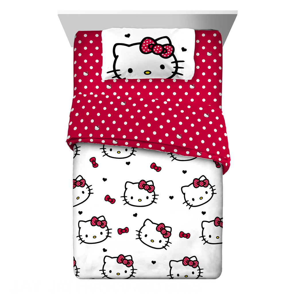 Hello Kitty Kids Queen Bed in a Bag, Comforter Sheet Set and Bonus Tote, Pink Sanrio