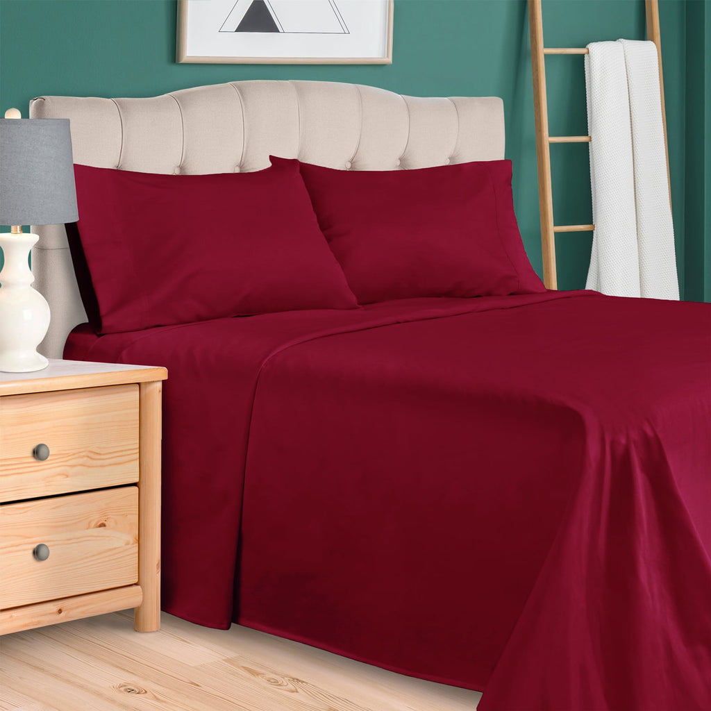 Superior 4-Piece 300 Thread Count Burgundy Egyptian Cotton Sheet Set, California King