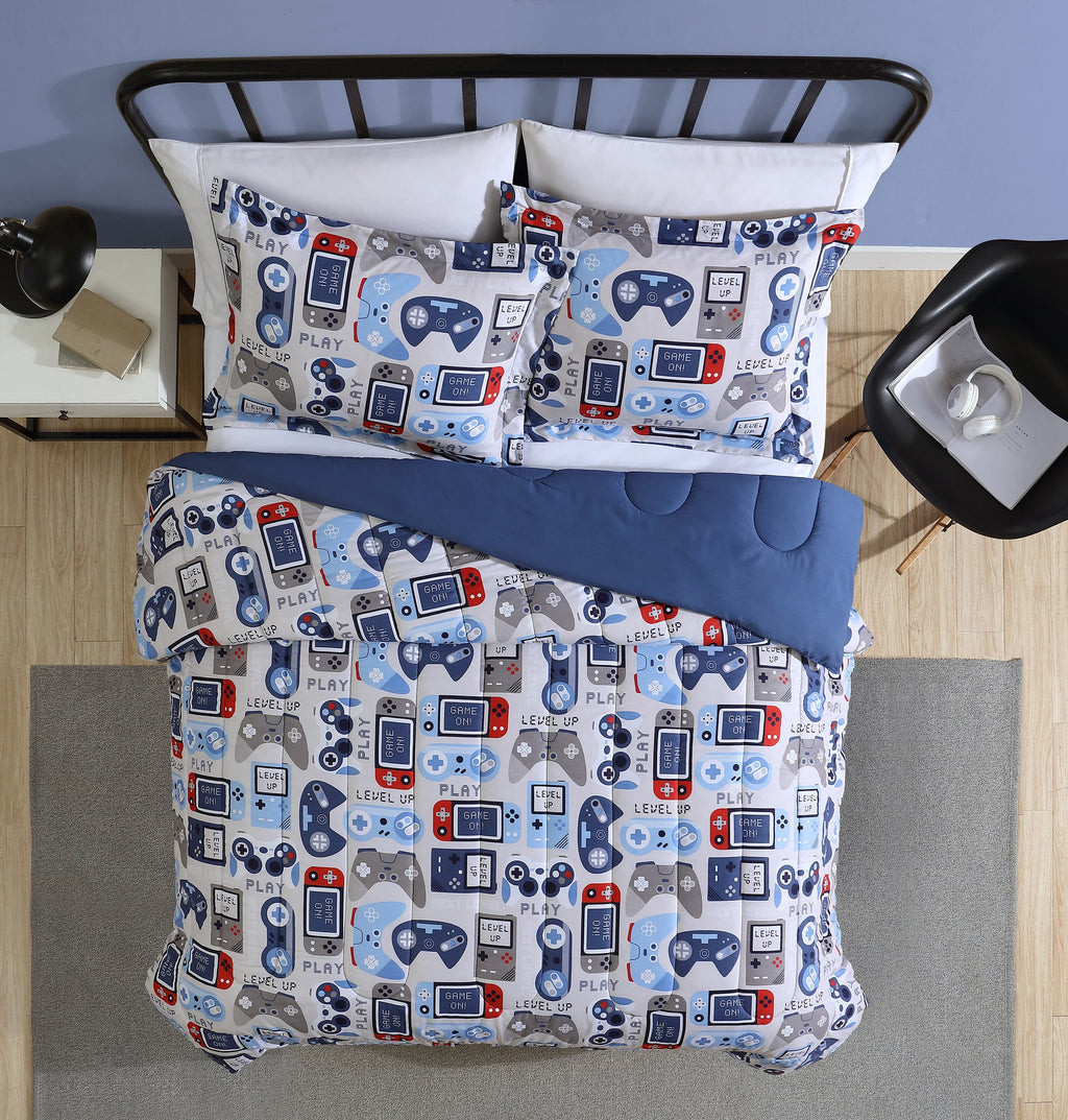 Gamer Blue Grey 2-Piece Ultra Soft Microfiber Comforter Set - Twin